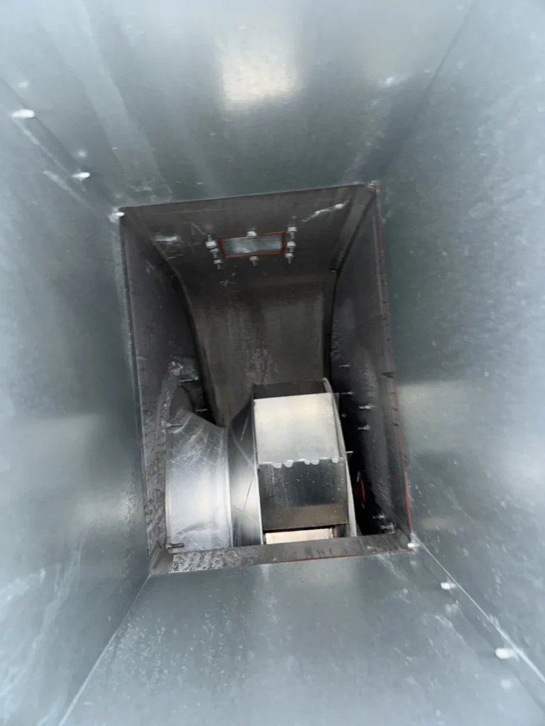 Interior view of a commercial kitchen exhaust duct